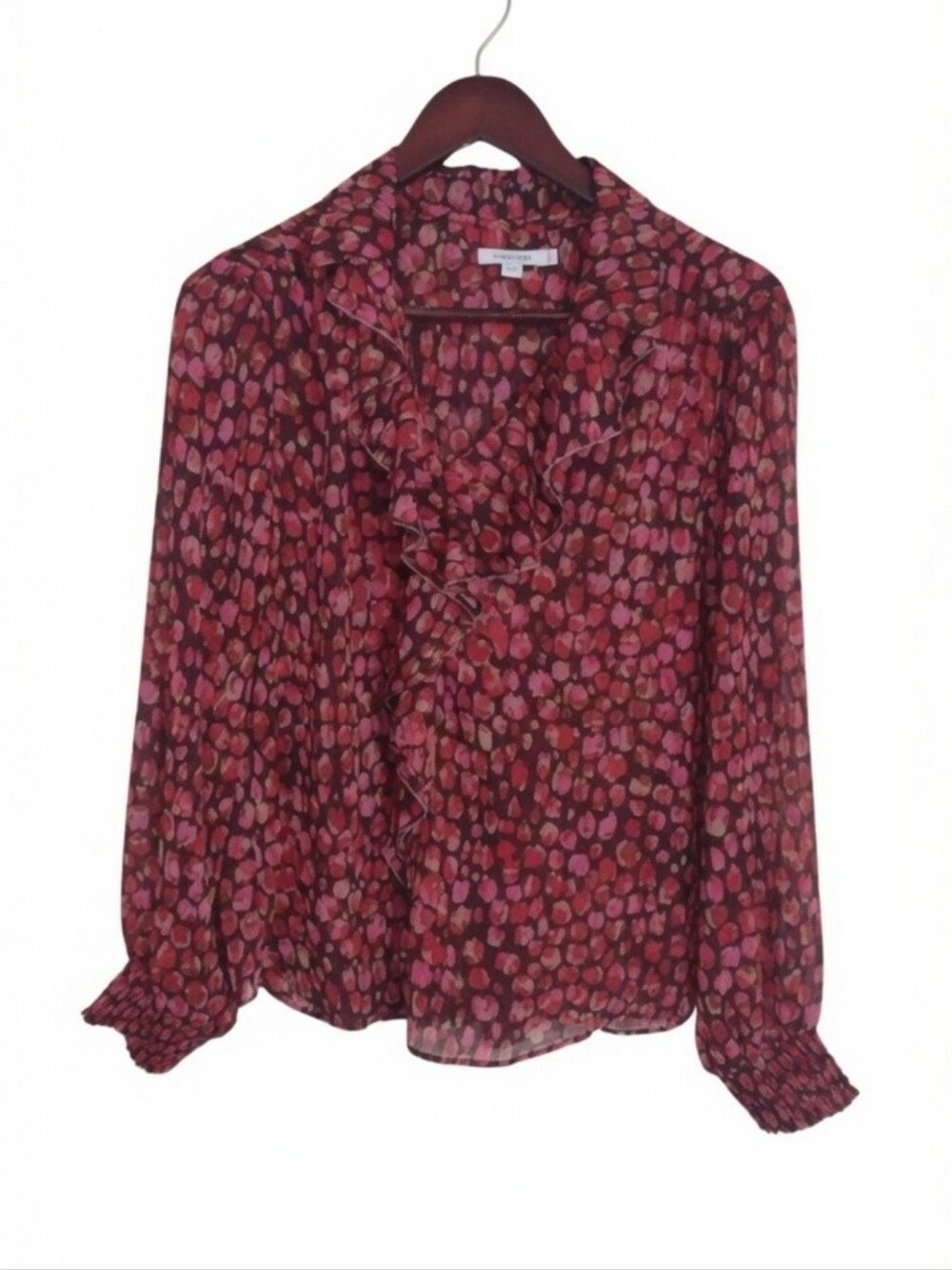 Chico's Chiffon Ruffle-Trim Geometric Blouse 2/12 Classic Office‎ Church Boho